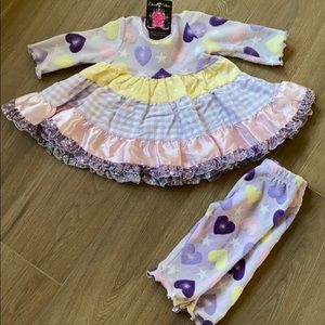 Heart Print tiered 6 mo. dress and leggings. NEW!